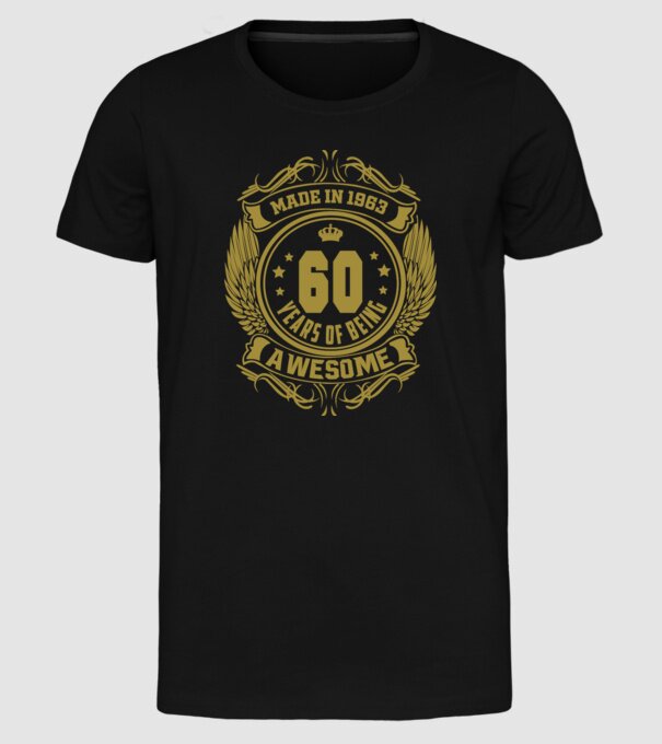 60 years of being awesome winged model negru pe tricou
