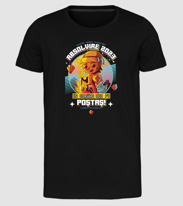 absolvire 2023 poștaș model negru pe tricou
