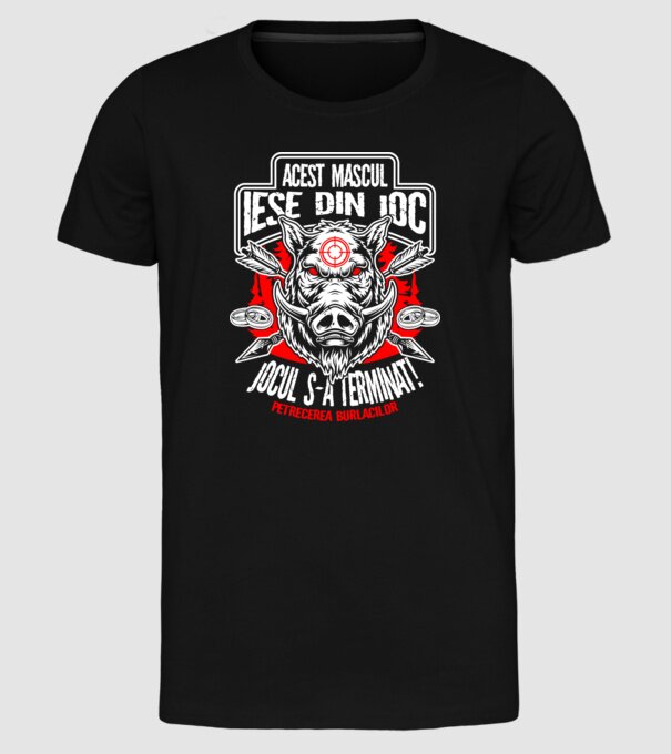 Acest mascul iese din joc - jocul s-a terminat - petrecerea burlacilor model negru pe tricou