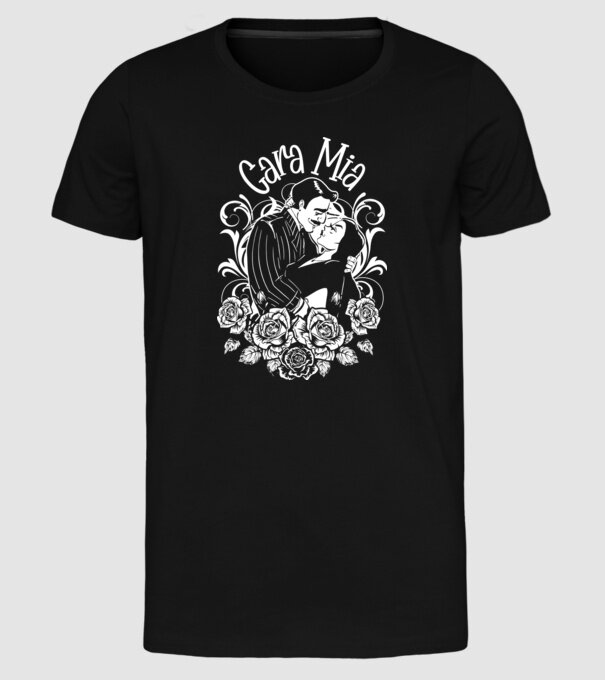 Addams family couple shirt Morticia and Gomez Cara Mia model negru pe tricou