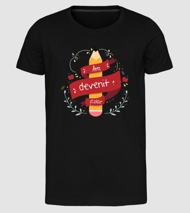 Am devenit școlar model negru pe tricou