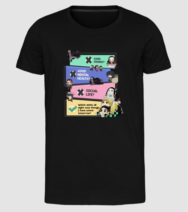 Anime check Demon Slayer model negru pe tricou