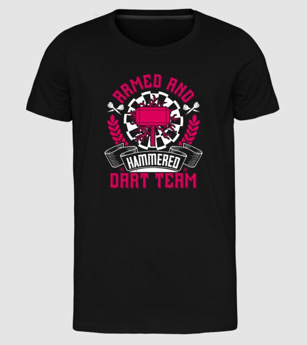 Armed and Hammered dart team model negru pe tricou