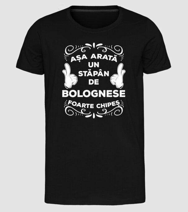 Așa arată un stăpân de Bolognese foarte chipeș model negru pe tricou