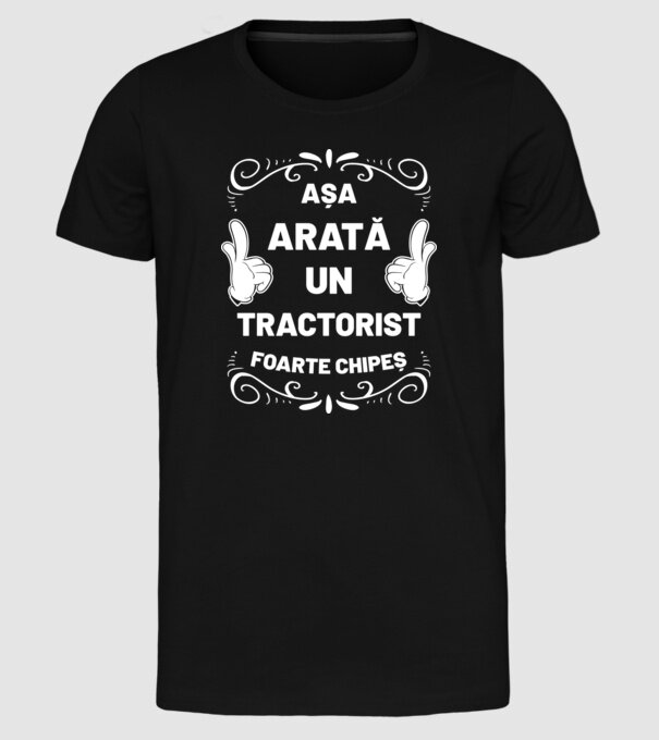 Așa arată un tractorist foarte chipeș model negru pe tricou
