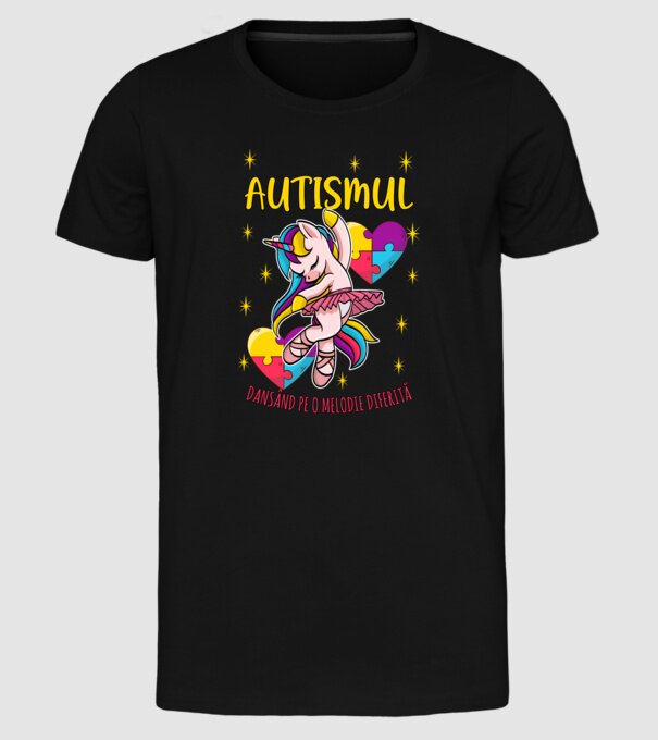 Autismul, dansând pe o melodie diferită model negru pe tricou