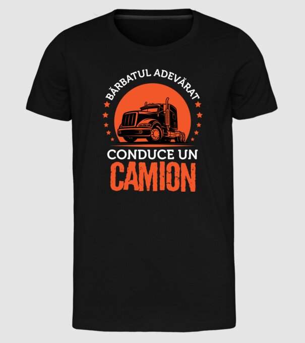 Bărbatul adevărat conduce un camion model negru pe tricou