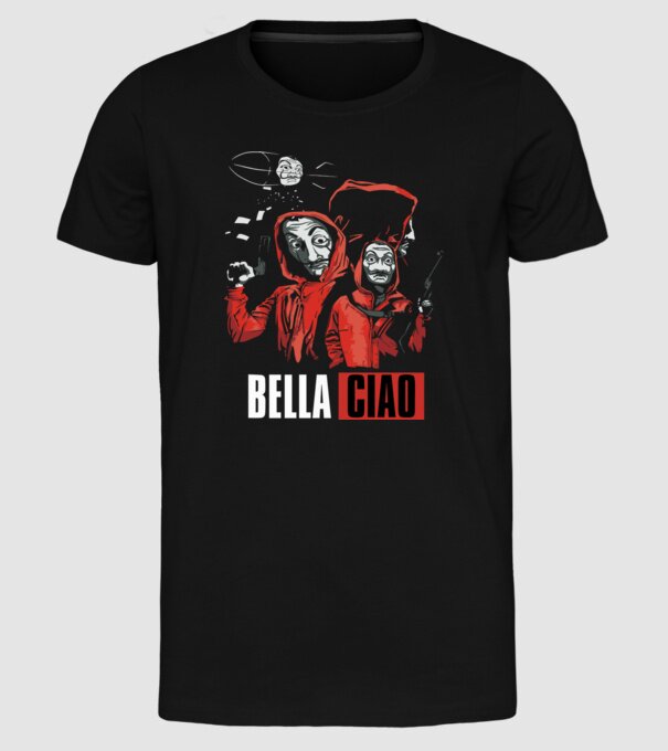 bella ciao money heist model negru pe tricou