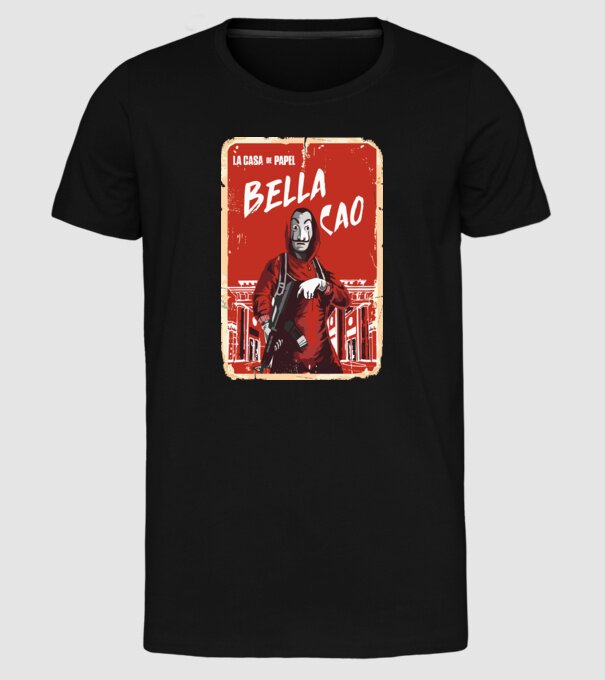 bella ciao poster retro model negru pe tricou