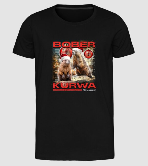 Bober kurwa christmas universe model negru pe tricou