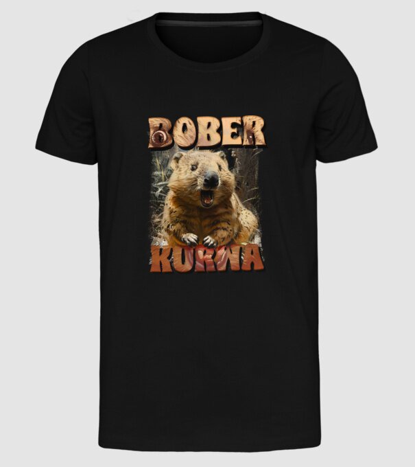 BOBER wombat model negru pe tricou
