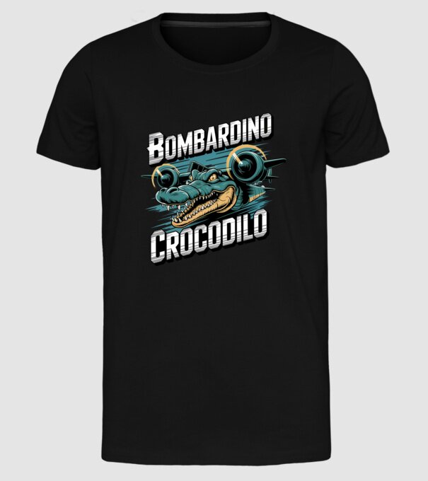 Bombardino Crocodilo 2 model negru pe tricou