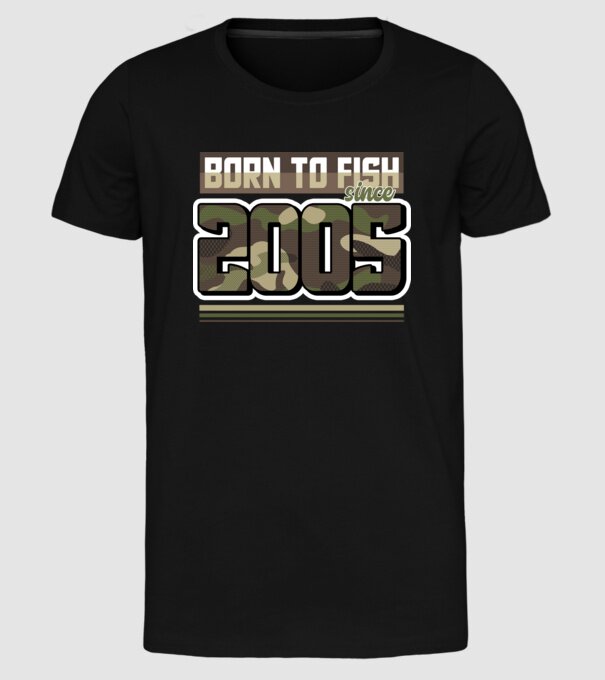 Born to fish since 2005 model negru pe tricou