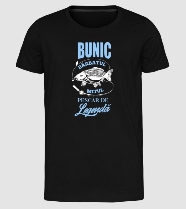 Bunic - bărbatul, mitul, pescar de legendă model negru pe tricou