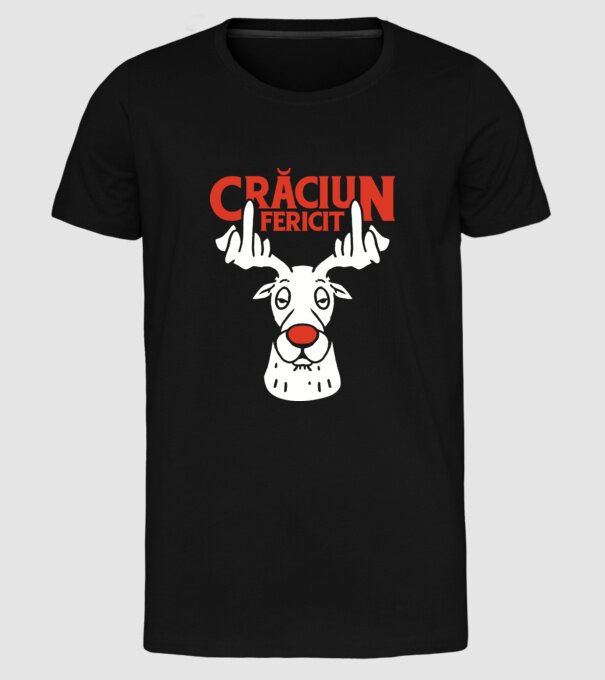 Căprioară de Crăciun antisocială model negru pe tricou