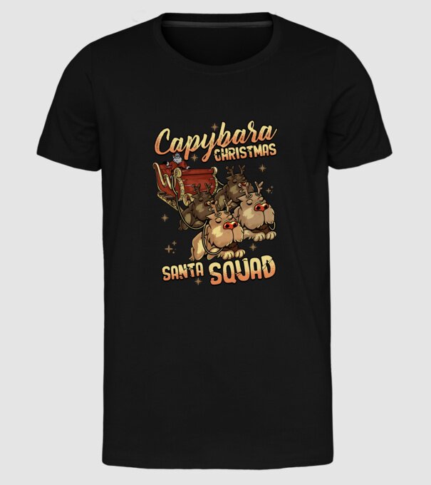Capybara christmas santa squad model negru pe tricou
