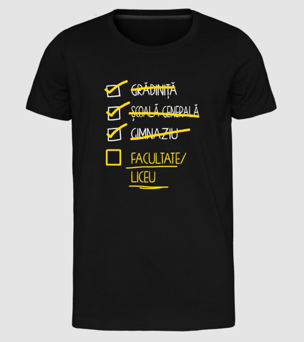 Cheklist educație - Gimnaziu negru model negru pe tricou