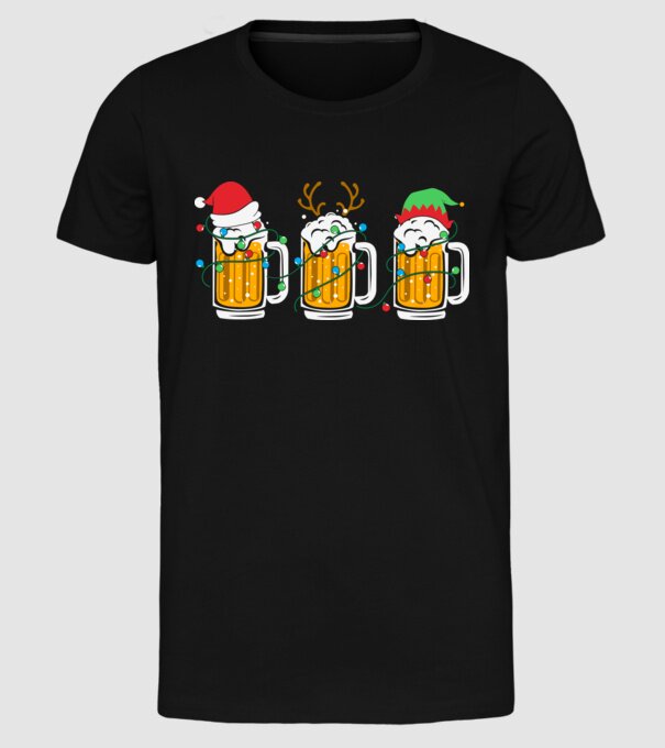 Christmas beer mugs model negru pe tricou