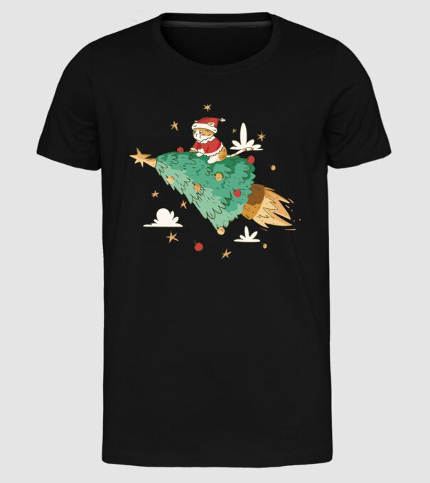 Christmas cat model negru pe tricou