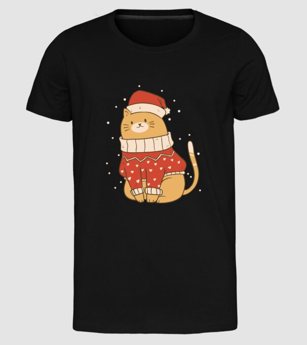 Christmas cat model negru pe tricou