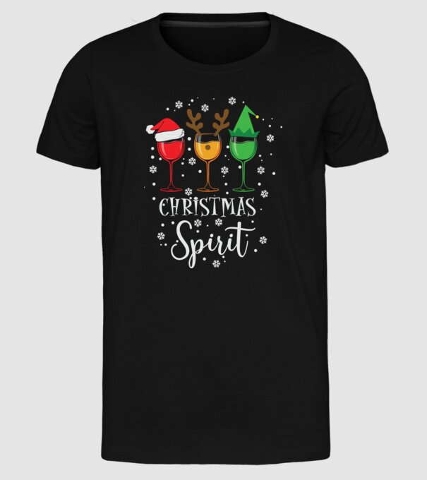 Christmas spirit wine model negru pe tricou