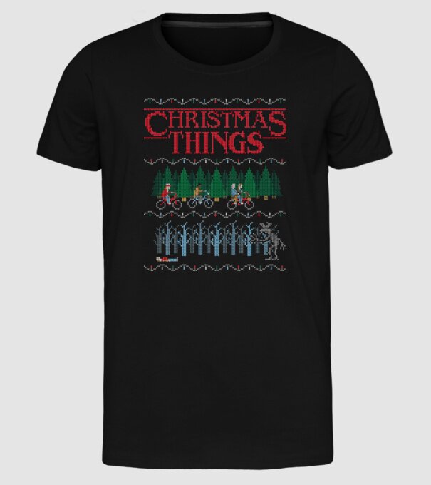 christmas things ugly sweater model negru pe tricou