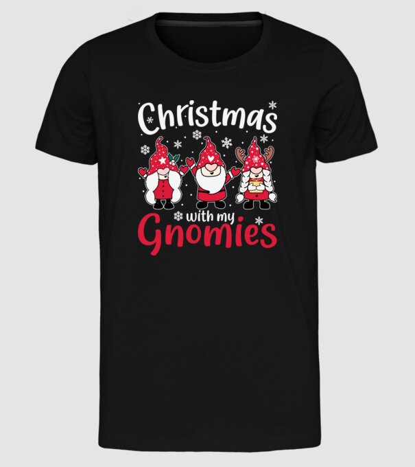 Christmas with my gnomies model negru pe tricou