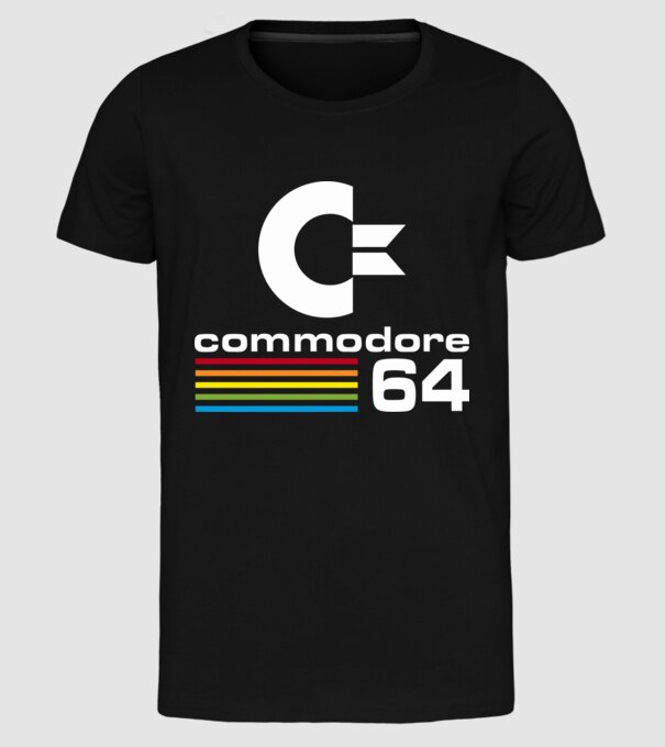 Commodore 64 logo on black model negru pe tricou