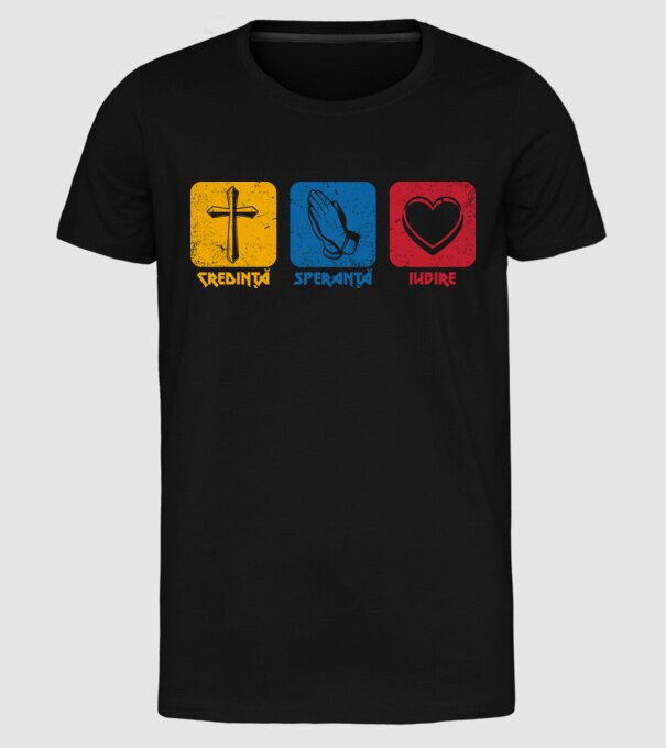 credință speranță iubire model negru pe tricou