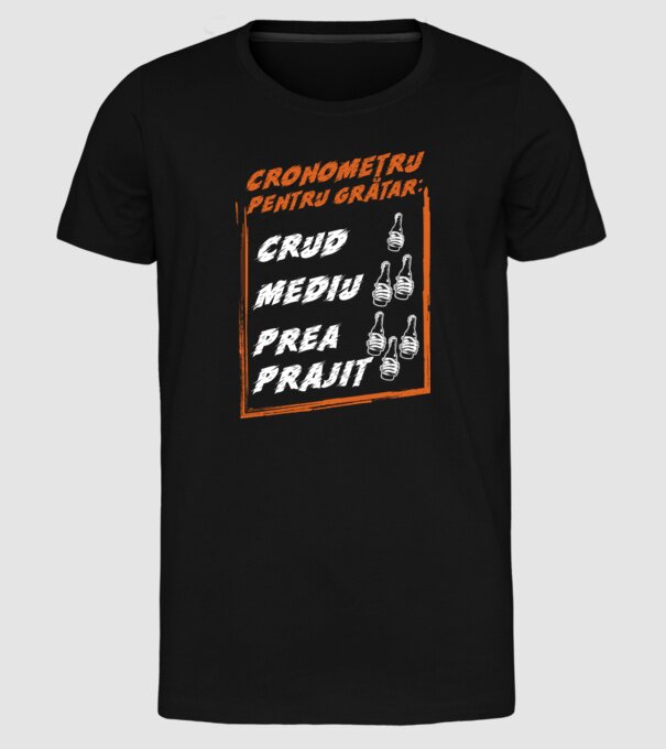 cronometru pentru grătar: crud, mediu, prea prăjit model negru pe tricou