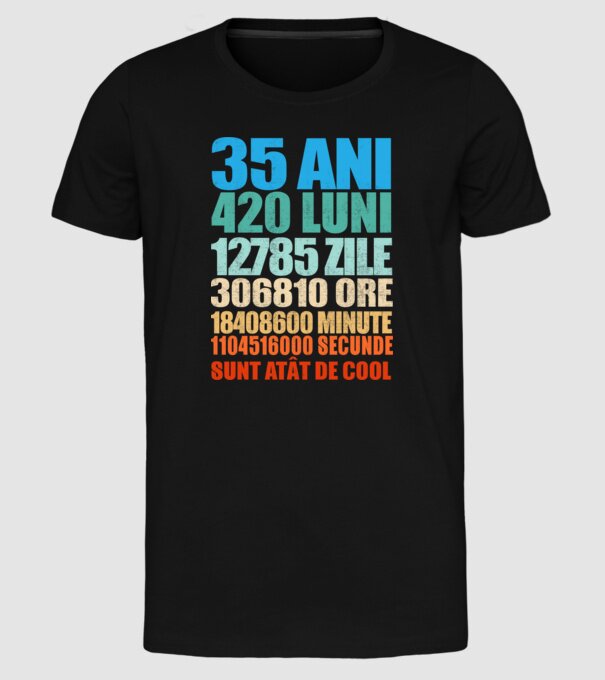De 35 ani - luni - zile - ore - minute - secunde - sunt atât de cool model negru pe tricou