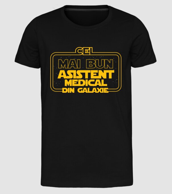 Cel mai bun asistent medical din galaxie model negru pe tricou
