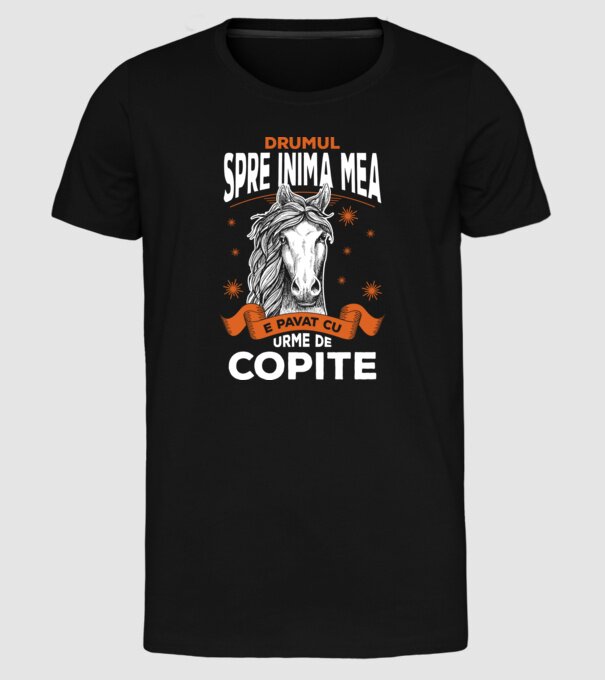 drumul spre inima mea e pavat cu urme de copite model negru pe tricou