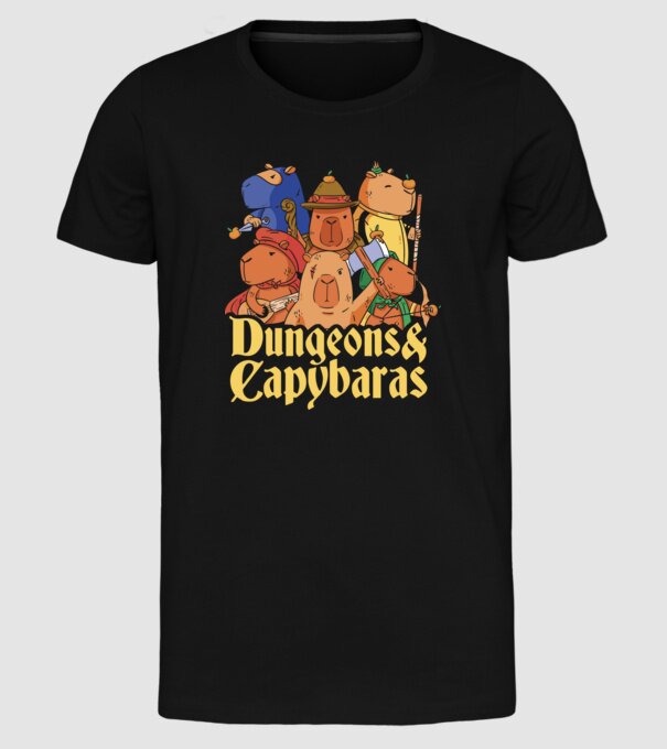 Dungeons and Capybaras model negru pe tricou