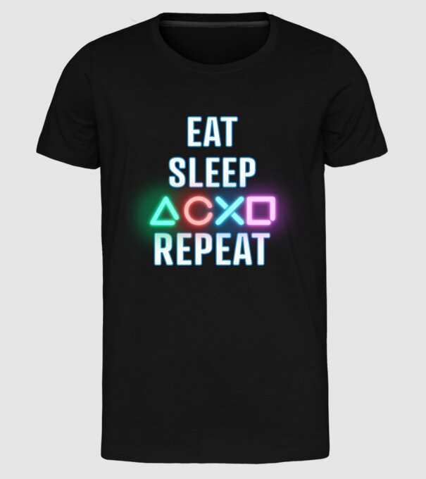 Eat sleep PS model negru pe tricou