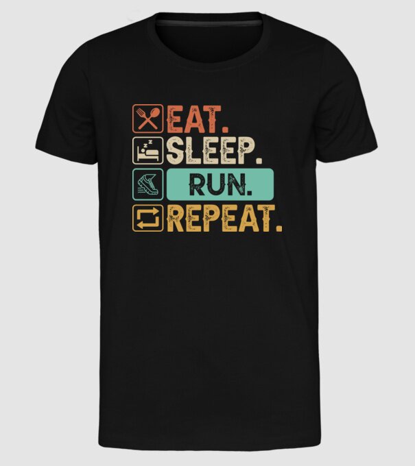 Eat Sleep Run Repeat model negru pe tricou