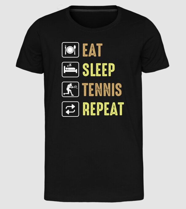 eat sleep tennis repeat model negru pe tricou