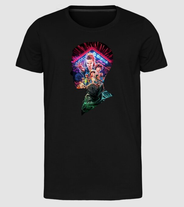 eleven poster head model negru pe tricou