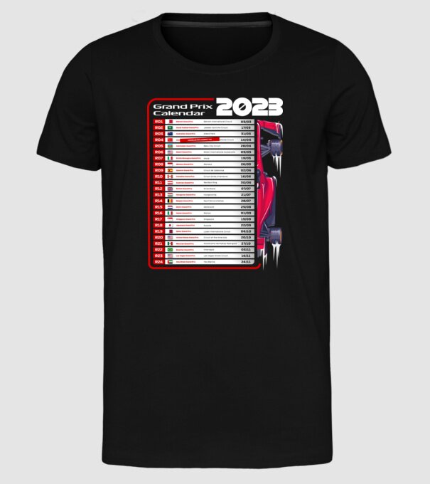 F1 Calendar TBA model negru pe tricou