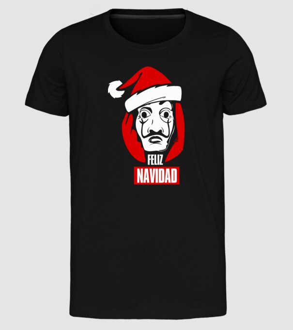 feliz navidad merry christmas money heist model negru pe tricou