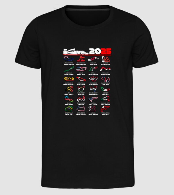 F1 calendar 2025 Negru model negru pe tricou