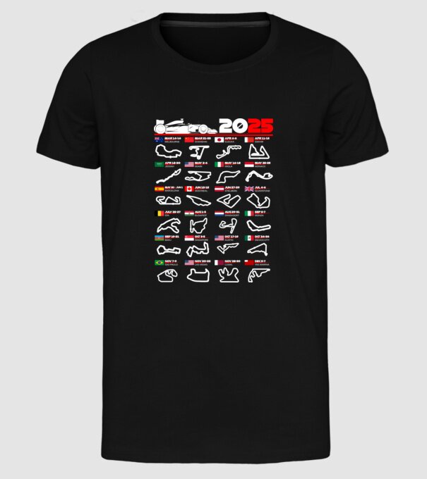 F1 calendar 2025 negru model negru pe tricou