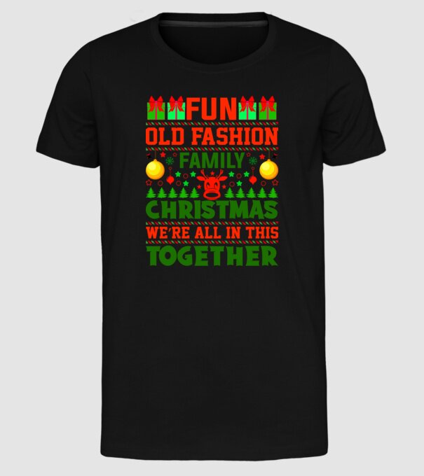 fun old fashion family christmas model negru pe tricou