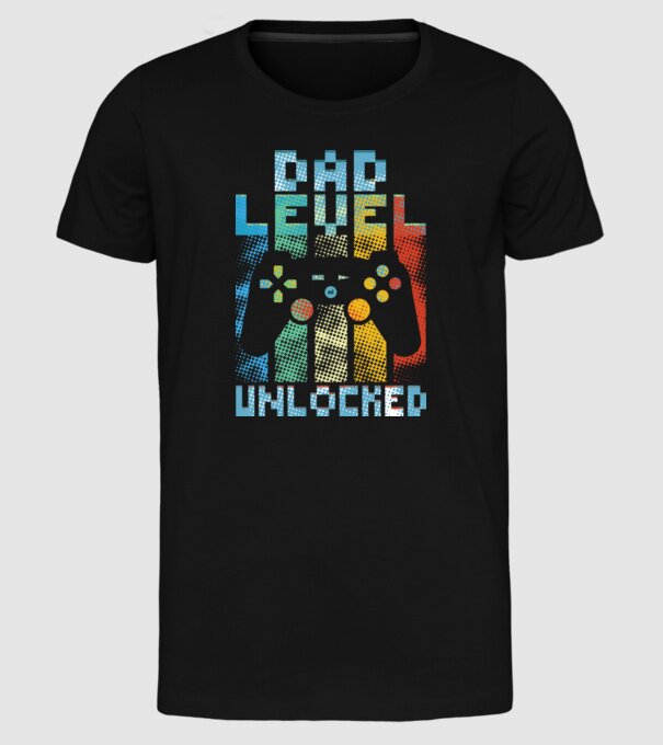 Gamer Dad level unlocked model negru pe tricou