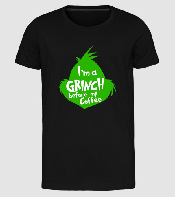 Grinch before coffee model negru pe tricou