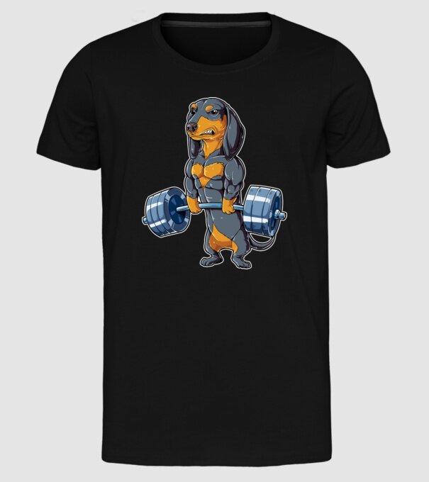 Gym teckel model negru pe tricou