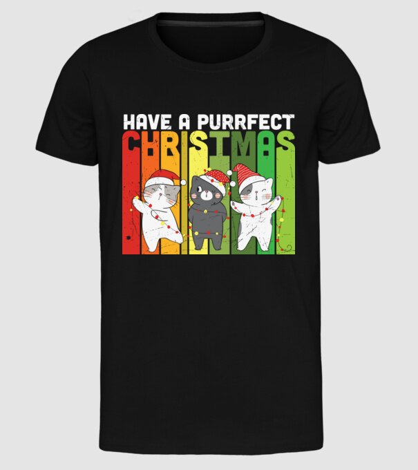 Have a purrfect christmas model negru pe tricou
