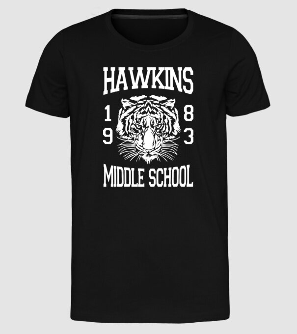 hawkins middle school 83 white model negru pe tricou