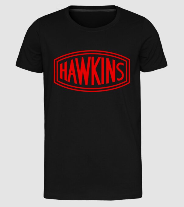 hawkins stranger things model negru pe tricou