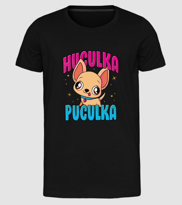 Huculka Puculka chivava model negru pe tricou